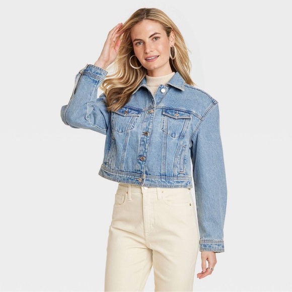 Women's Cropped Denim Jacket - Universal Thread Medium Wash M - Picture 1 of 4